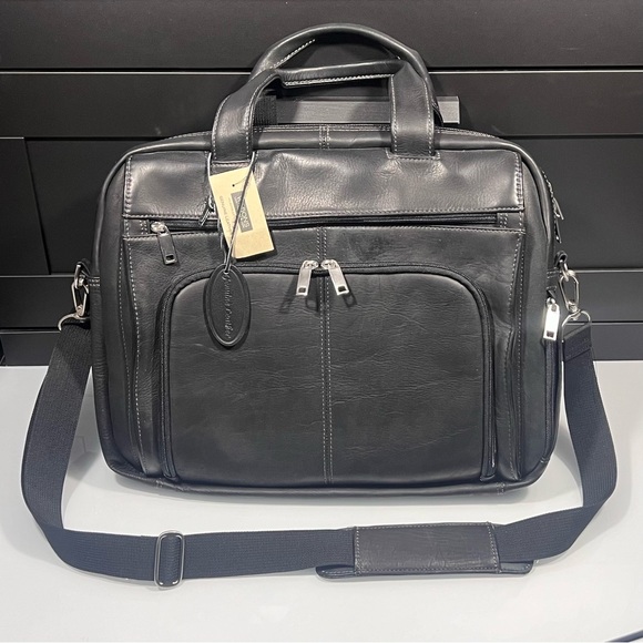 (Sold Out!!) American Wilson Genuine BLACK Soft Leather Vacqueta Briefcase - Picture 1 of 3